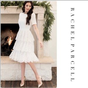 NWOT RACHEL PARCELL XS Mix Lace Dress in Ivory Cloud